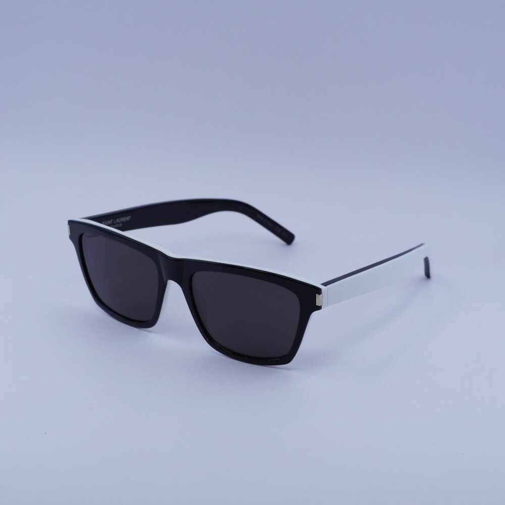 Saint Laurent SL274 004 Sunglasses Black/White Rectangle Frame, Grey Lenses